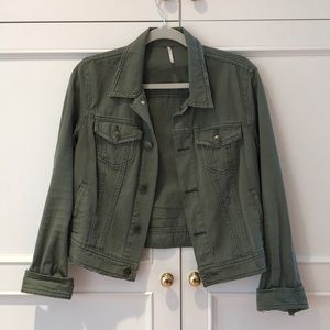 Free People Olive Distressed Cargo Jacket
